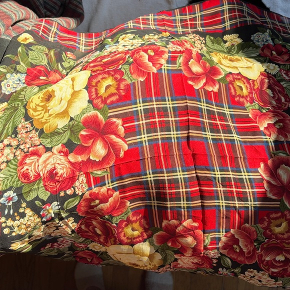 Ralph Lauren Red and Yellow Floral Plaid Scarf - Picture 2 of 8